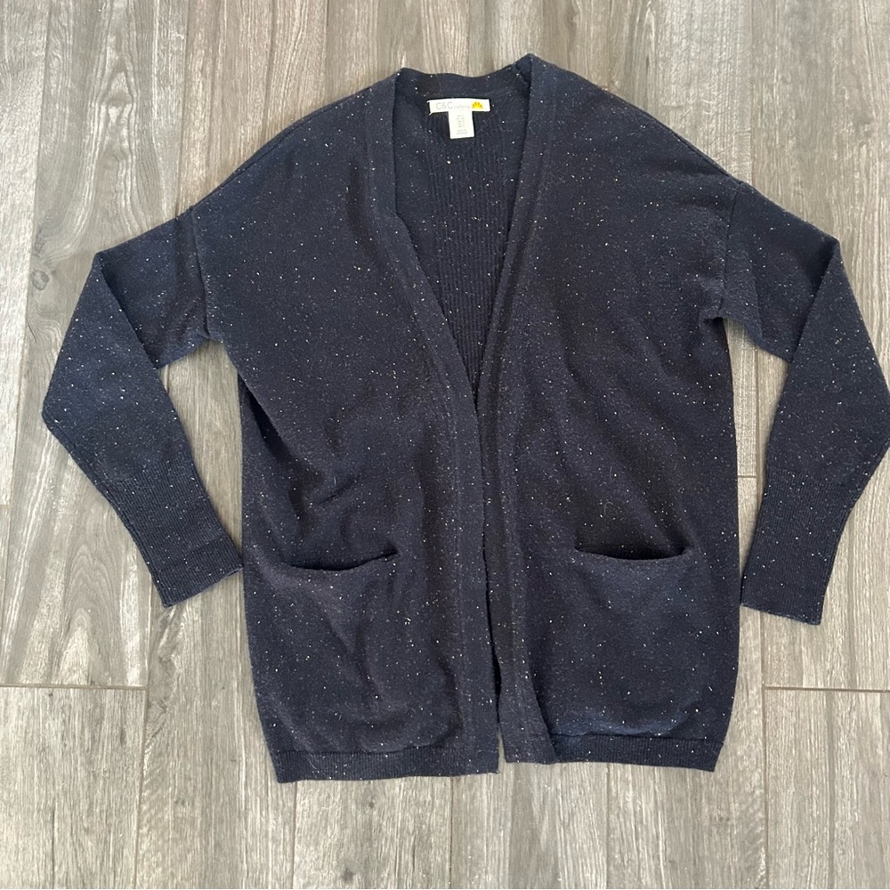 C & C California Merino Wool Alpaca Blend Open Cardigan in Speckled Navy Blue